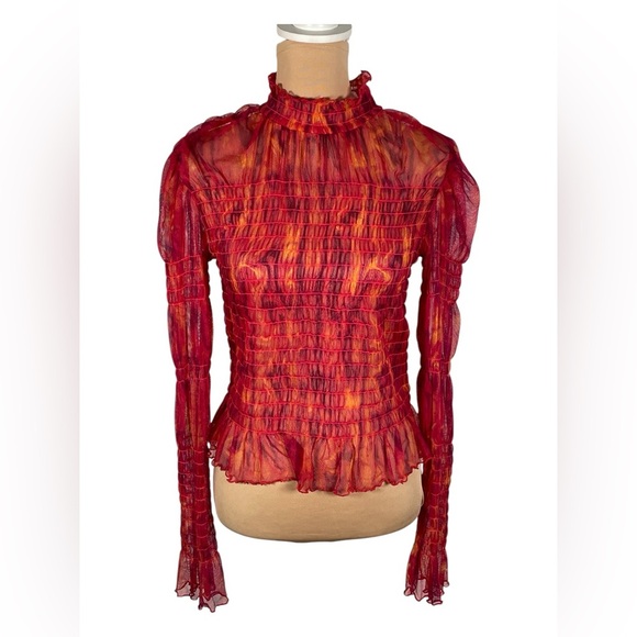 Free People “Hello There Top” NEW Smocked Mesh Crop Top Size Large - Picture 3 of 13